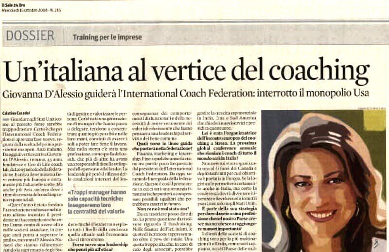 Il Sole 24 Ore: «Un'italiana al vertice del coaching», su Giovanna D'Alessio